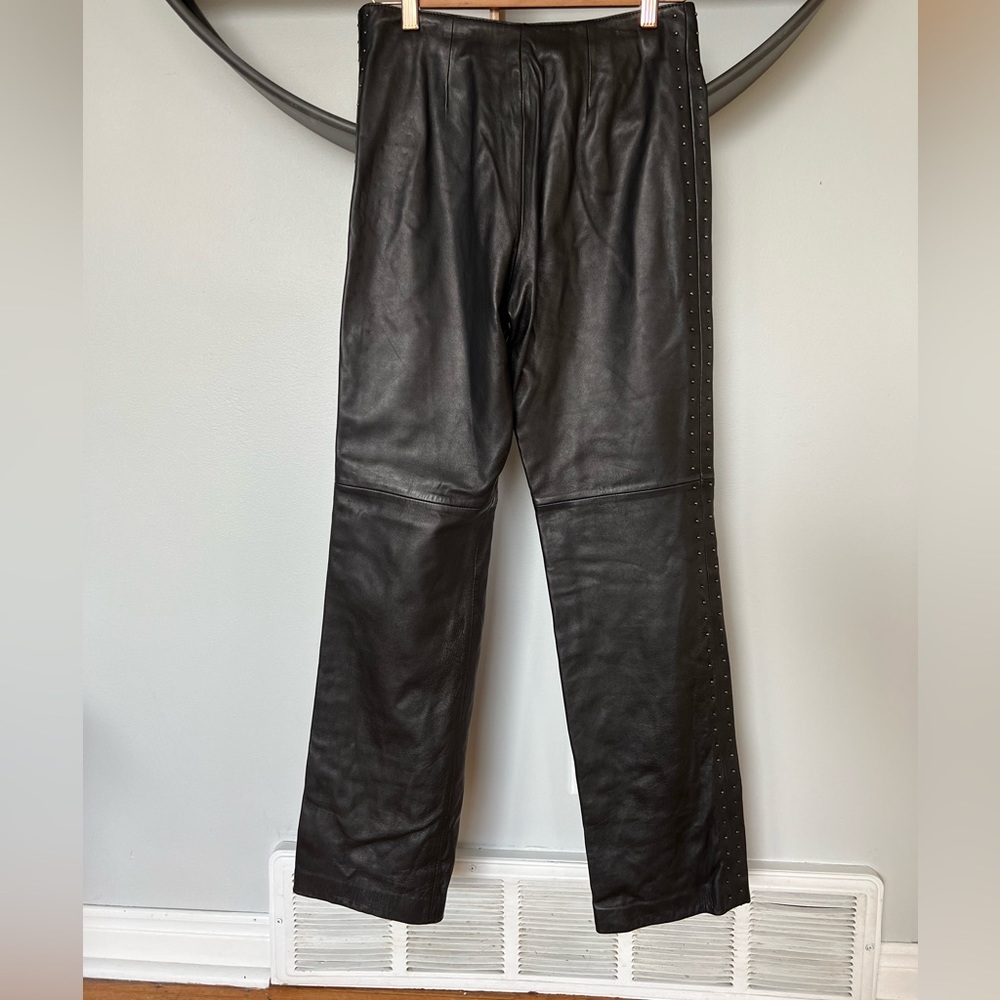 DANIER vintage black leather pants with studded details along sides size 6 small - Picture 7 of 12